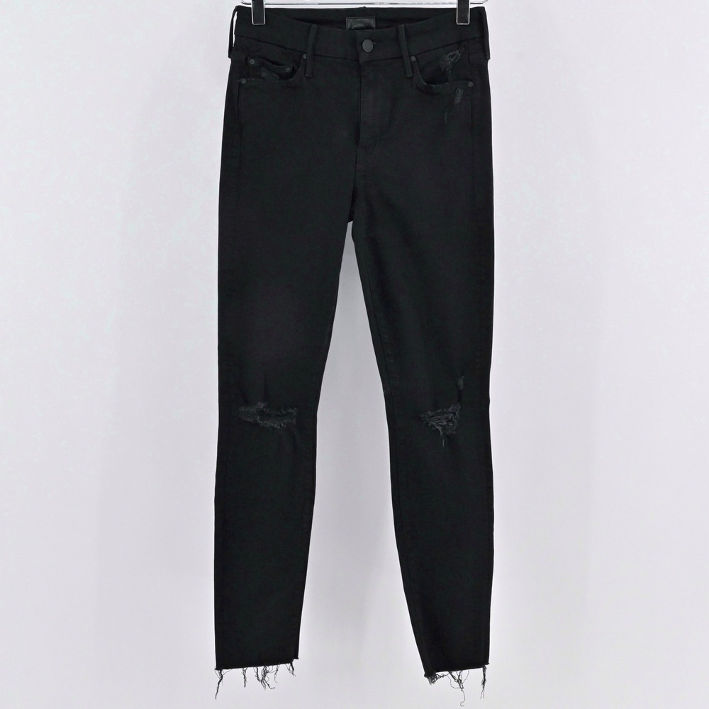 MOTHER Womens‎ Looker Ankle Fray Jeans Size 25 Guilty as Sin Black Distressed